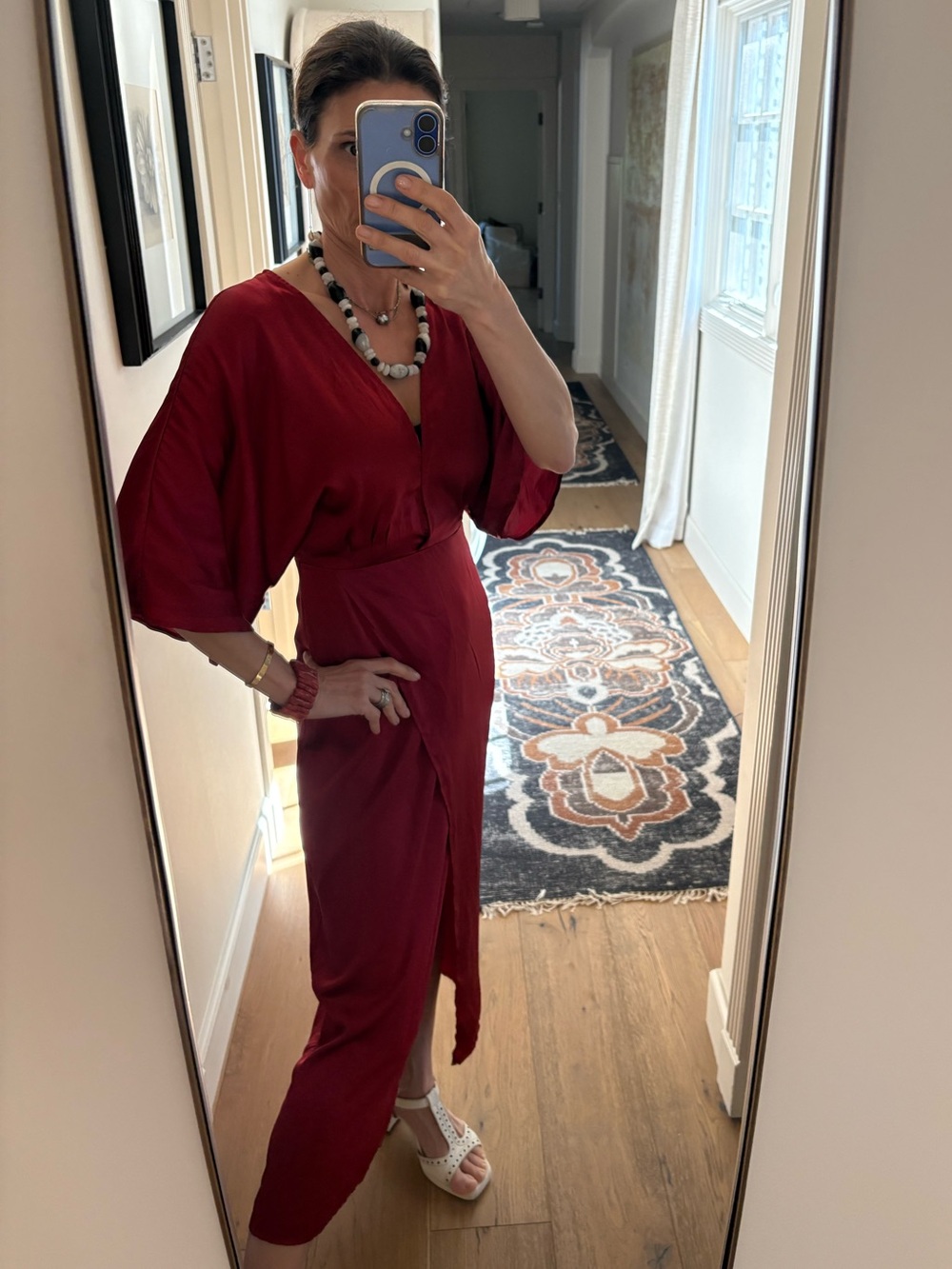 RARE Reformation Ruby Red Satin Plunge V-Neck Kimono Sleeve Maxi Dress Size 0